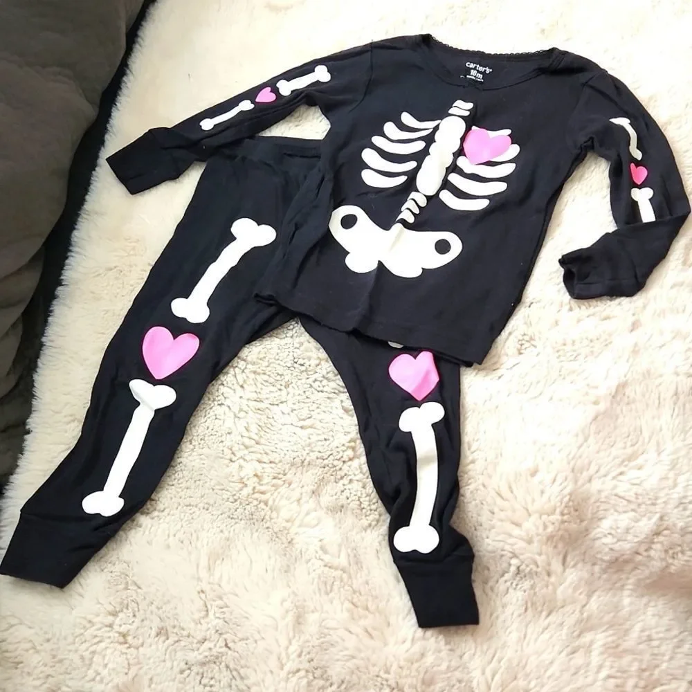 Girls Skeleton Halloween Matching Pajamas - Picture 1 of 2